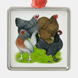 Bantam Hen Quartet Metal Tree Decoration