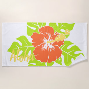 Banzai Beach Hawaiian Hibiscus Floral - Papaya Towel
