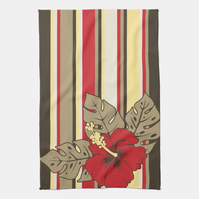 Banzai Beach Hawaiian Hibiscus Kitchen Towel (Vertical)
