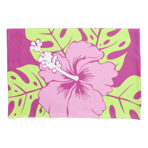 Banzai Beach Hawaiian Hibiscus Reversible Stripe Pillowcase