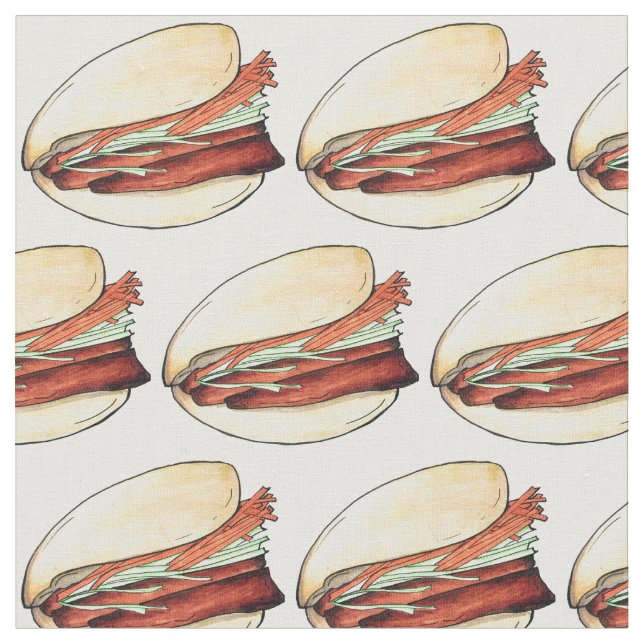 Bao Buns Porkbelly Lotus Bun Chinese Food Print Fabric (Close Up)