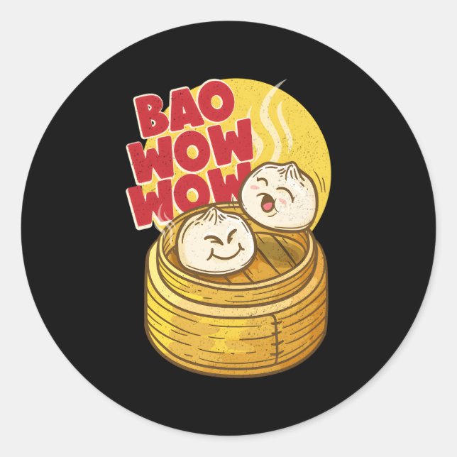 Bao Wow Wow Baozi Chinese Food Dim Sum Asian Steam Classic Round Sticker (Front)