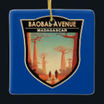 Baobab Avenue Madagascar Travel Badge Ceramic Ornament<br><div class="desc">Avenue of the Baobabs vector art design. The Avenue of the Baobabs,  or Alley of the Baobabs,  is a prominent group of Grandidier's baobabs lining the unpaved Road No.8 between Morondava and Belon'i Tsiribihina.</div>