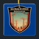 Baobab Avenue Madagascar Travel Badge Ceramic Ornament<br><div class="desc">Avenue of the Baobabs vector art design. The Avenue of the Baobabs,  or Alley of the Baobabs,  is a prominent group of Grandidier's baobabs lining the unpaved Road No.8 between Morondava and Belon'i Tsiribihina.</div>
