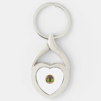 Baobab Tree and Giraffe Retro African Sunset  Key Ring