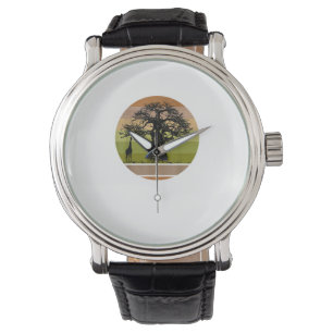 Baobab Tree and Giraffe Retro African Sunset Watch