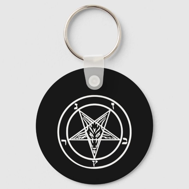 Baphomet Inverted Pentagram Goat Satanic Logo Key Ring (Front)