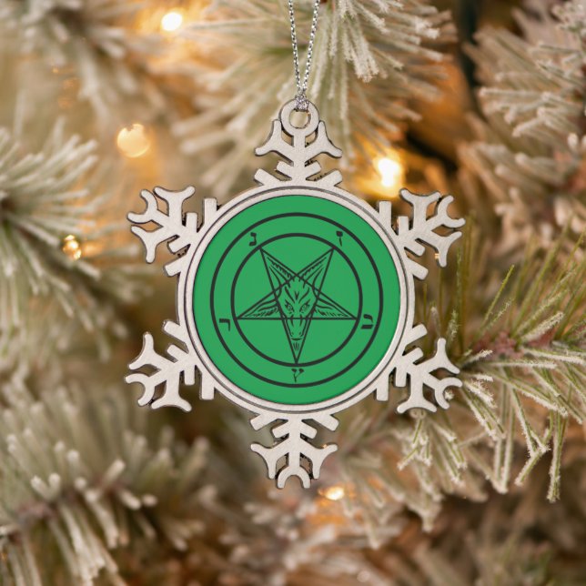 Baphomet Pentagram Satanic Snowflake Pewter Christmas Ornament (Tree)