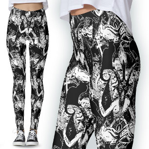 Baphomet Satanic Black and White Gothic Devil Leggings