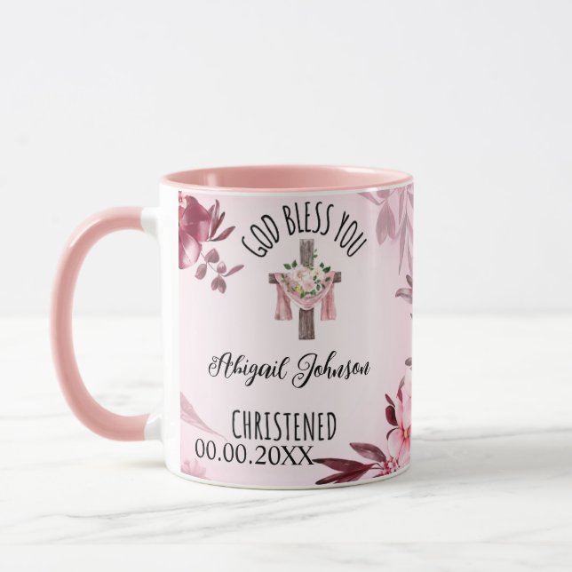Baptised Christened Name Date God Bless You Custom Mug (Left)