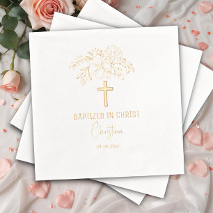 Baptised in Christ Floral Cross Religious Event  Foil Napkins
