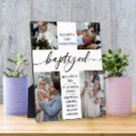 Baptised Photo Collage Baptism Keepsake Plaque<br><div class="desc">Modern,  elegant Baptism photo keepsake. Design features 4 photos from the Baptism ceremony,  cross and baby's name,  Baptism date,  church and godparents names. Elegant keepsake or gift.</div>