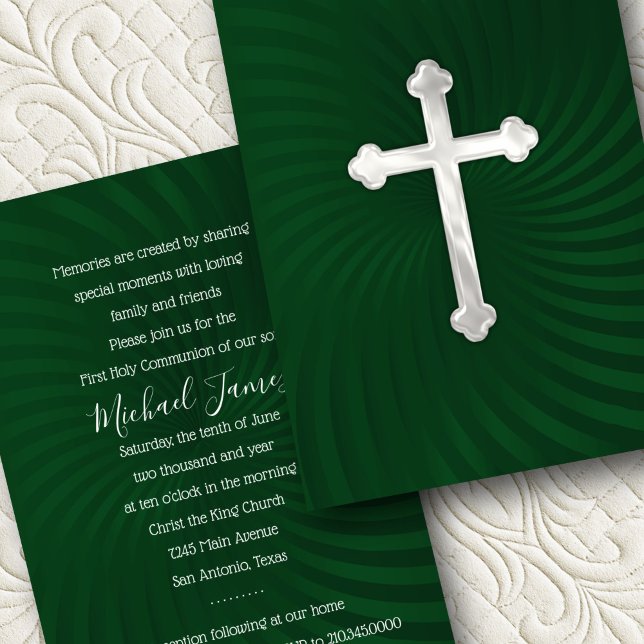 Baptism 1st Communion Confirmation Emerald Pearl Invitation (Creator Uploaded)