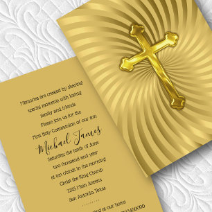 Baptism 1st Communion Confirmation Gold  Invitation