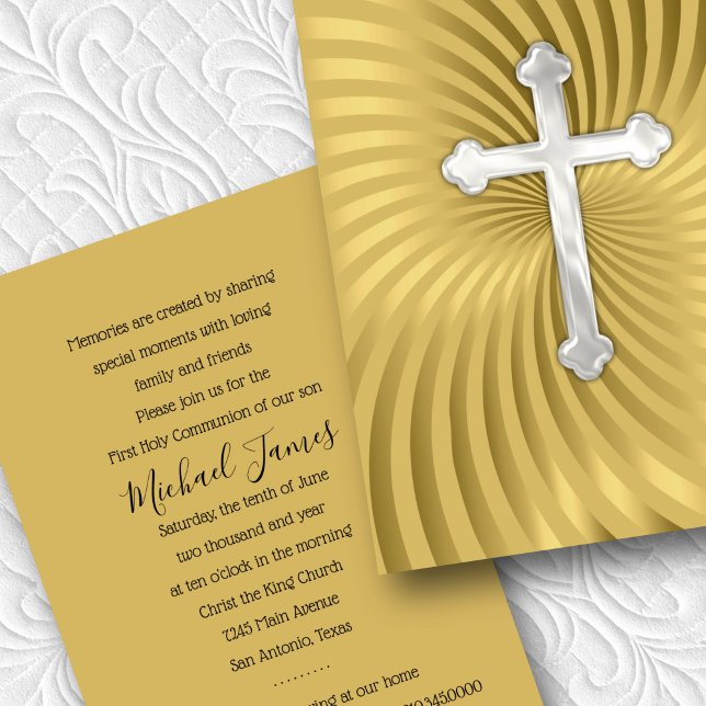 Baptism 1st Communion Confirmation Gold Pearl Invitation (Creator Uploaded)