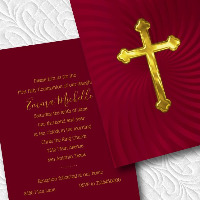 Baptism 1st Communion Confirmation Red Gold Invitation (Creator Uploaded)