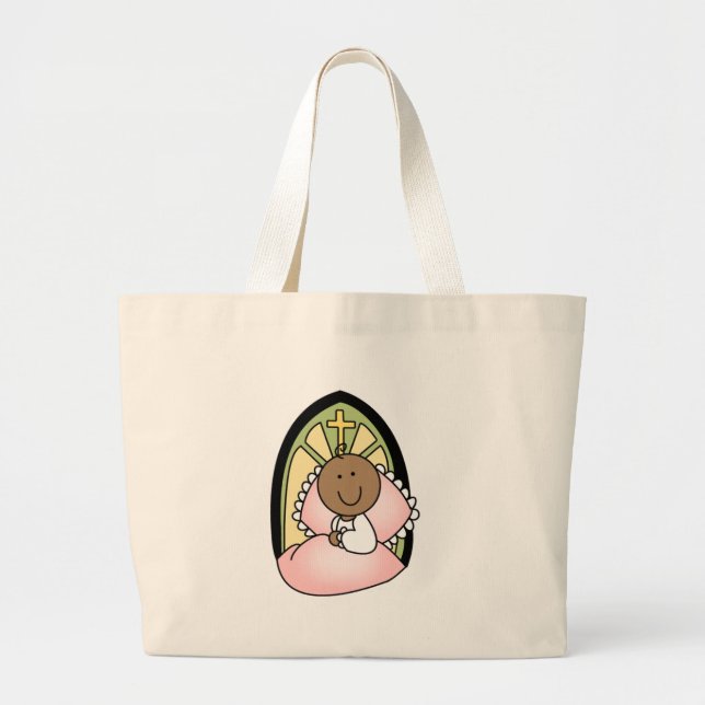 Baptism African American Baby Girl Large Tote Bag (Front)