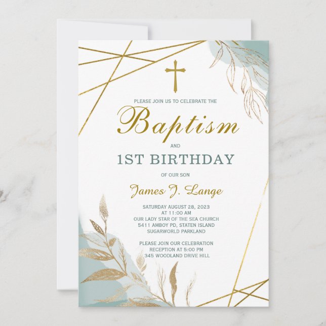 Baptism and First Birthday Invitation Boy (Front)