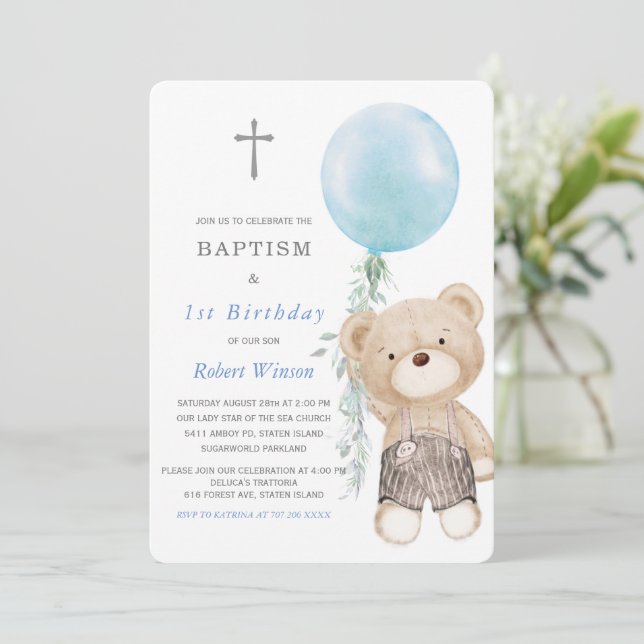 Baptism and First Birthday Invitation Boy (Standing Front)