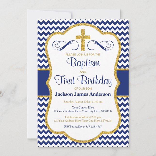 Baptism and First Birthday Invitation for Boys (Front)