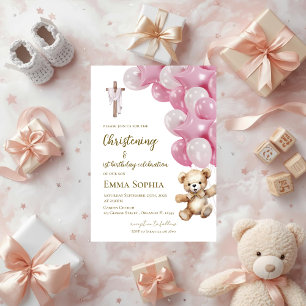 Baptism and first birthday invitation with balloon