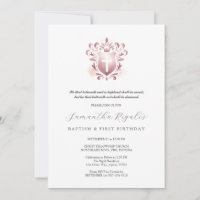 Baptism and First Birthday Invitations Dusty Rose