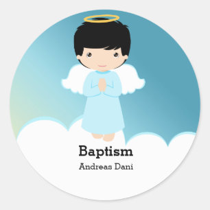 Baptism Angel Boy Classic Round Sticker