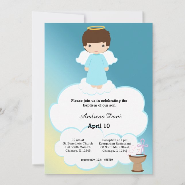 Baptism Angel boy Invitation (Front)