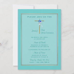 Baptism aqua communion gold elegant invitation