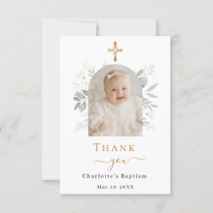 Baptism arch photo white floral girl thank you card