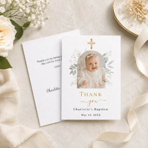 Baptism arch photo white floral girl thank you card