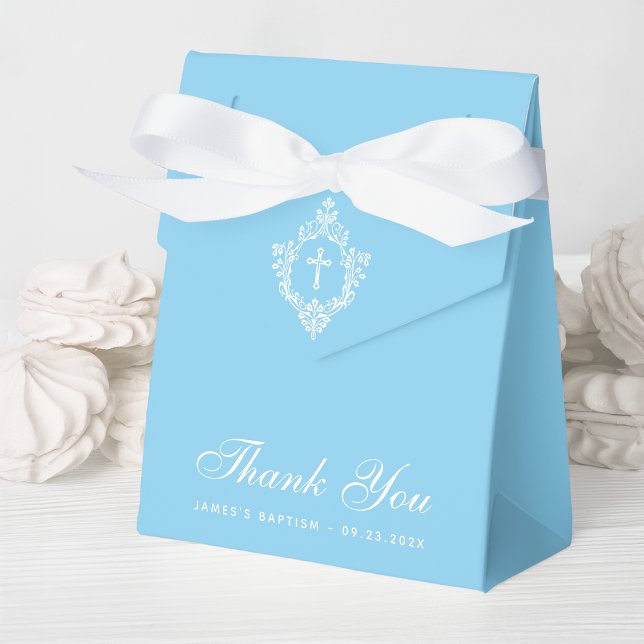 Baptism Baby Blue Boy Christening - Cross in Crest Favour Box (Creator Uploaded)