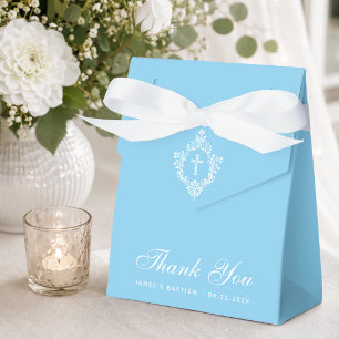 Baptism Baby Blue Boy Christening - Cross in Crest Favour Box