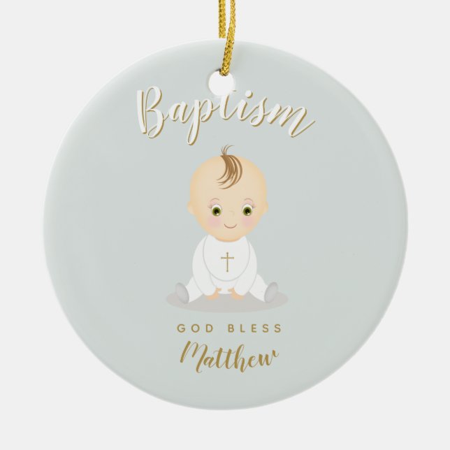 Baptism Baby Boy Ceramic Tree Decoration (Front)