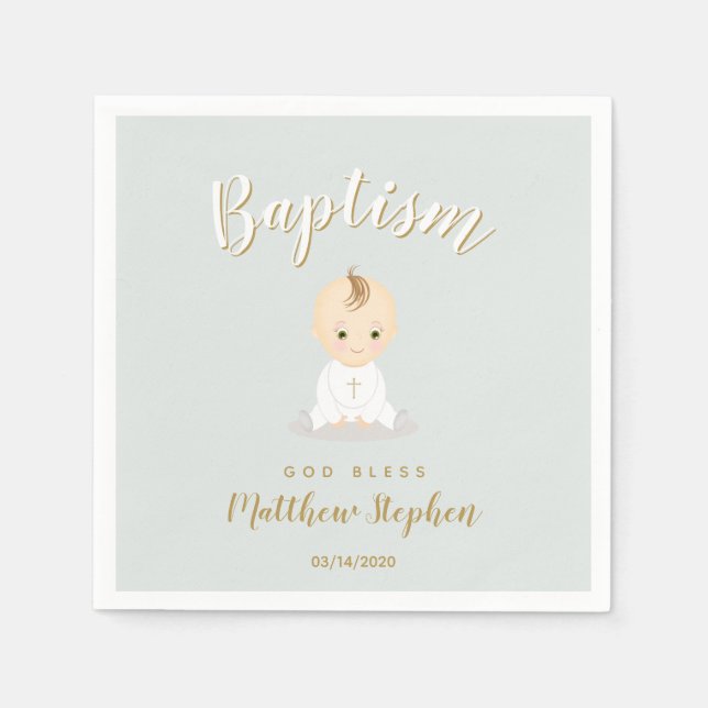Baptism Baby Boy Napkin (Front)