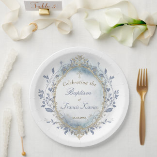 Baptism baby boy  paper plate