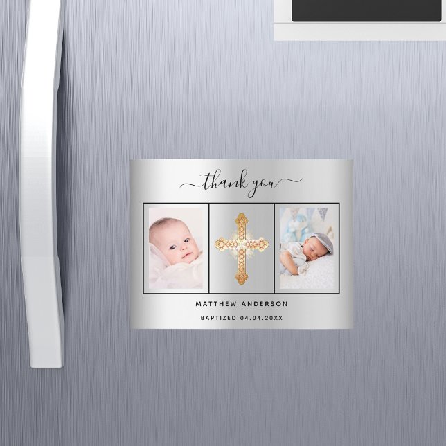 Baptism baby boy silver photo thank you magnet (Creator Uploaded)