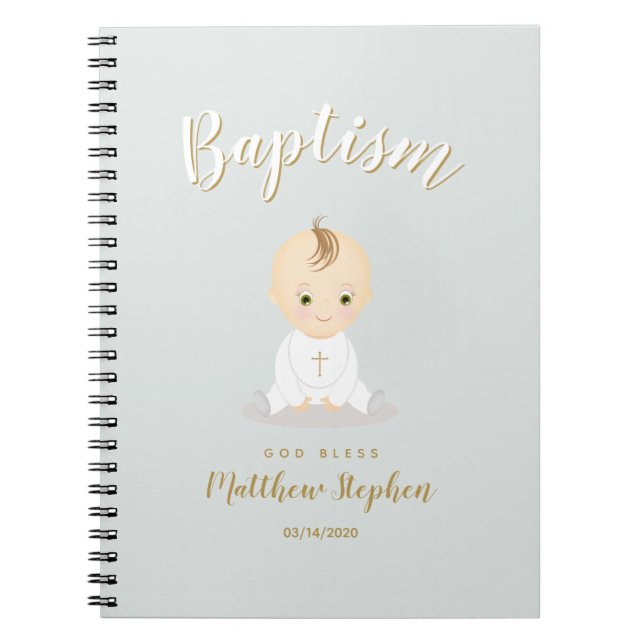 Baptism Baby Boy Spiral Notebook (Front)