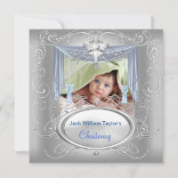 Baptism Baby Christening Boy Blue Silver Cross