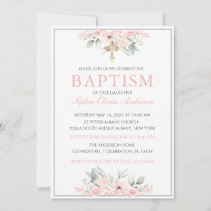 Baptism Baby Girl Invitation Pink Stationery