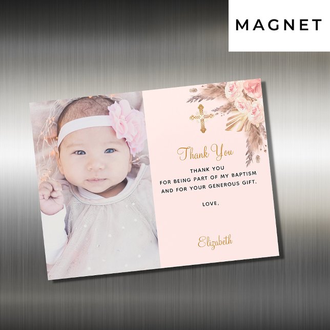 Baptism baby girl pink photo thank you magnet (Creator Uploaded)