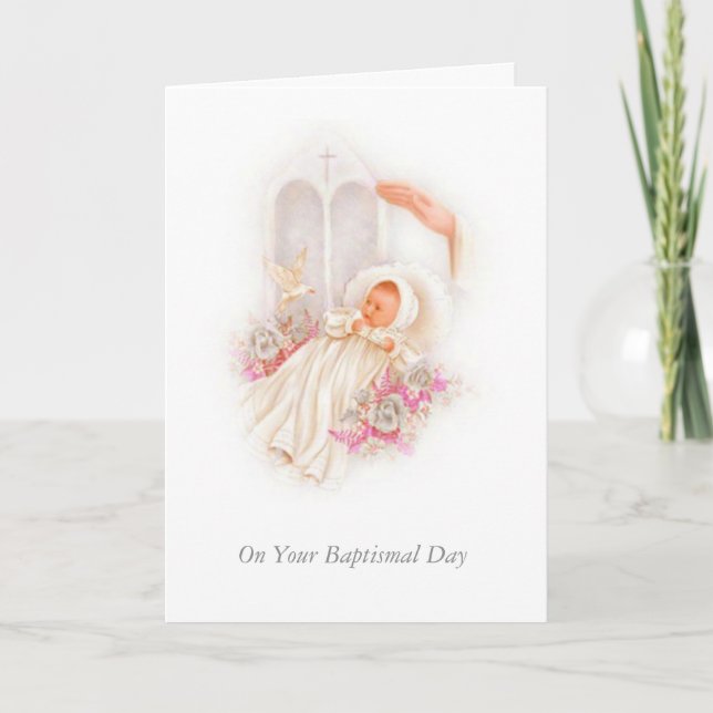 BAPTISM Baby Girl Roses Blessing Card (Front)