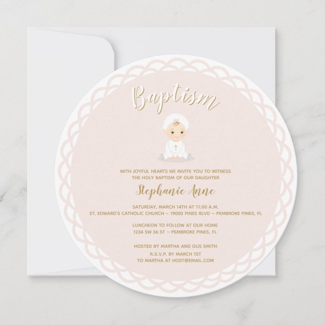 Baptism Baby Girl with Bonnet Invitation (Front)