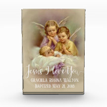 Baptism Baby Infant  Praying Angels Script Overlay Photo Block