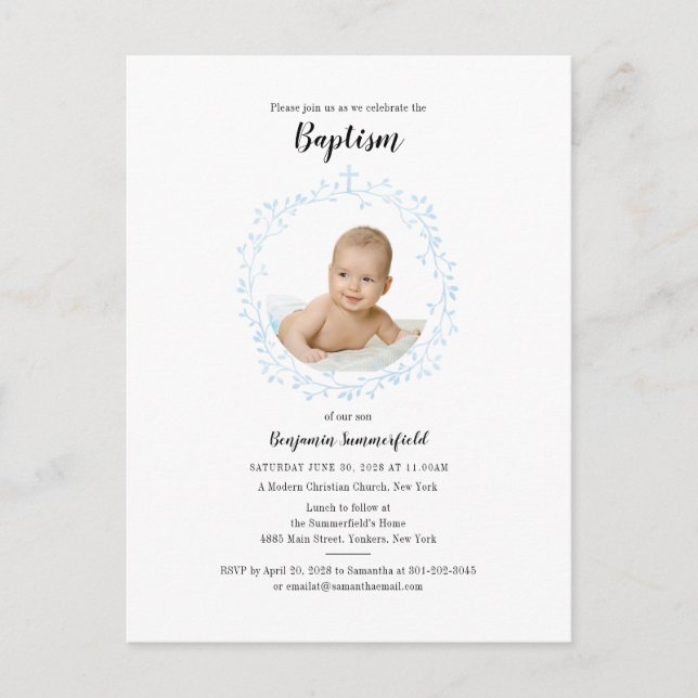  Baptism Baby Photo Christian Religious Event Invitation Postcard (Front)