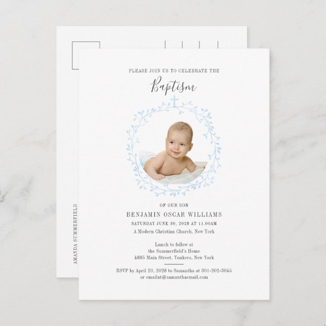 Baptism Baby Photo Christian Religious Event Invitation Postcard (Front/Back)