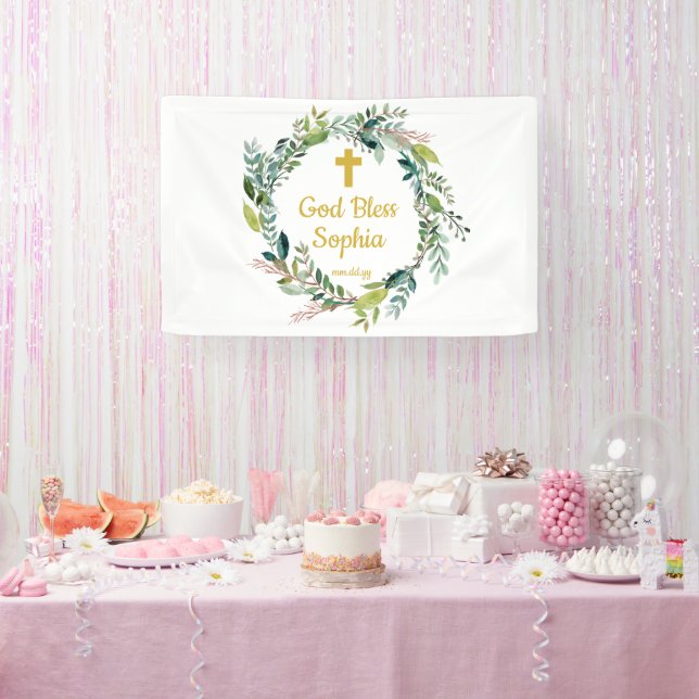 Baptism Backdrop Decorations Girl Boy God Bless Banner (Party)