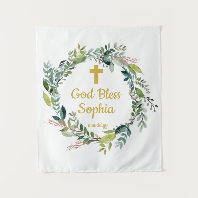 Baptism Backdrop Decorations Girl Boy God Bless Tapestry (Front)