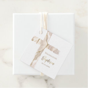 Baptism beige pink agate cross favour tags