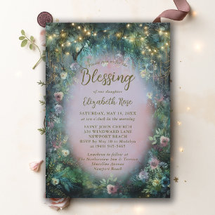 Baptism Blessing Enchanted Garden Roses Fairytale Invitation